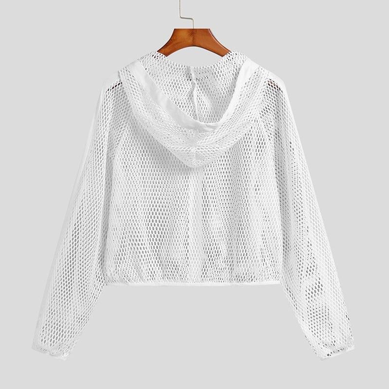 NIGHTOUT Mesh Hooded Crop Top T-Shirt