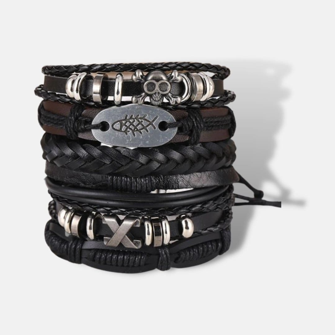 Skull Leather Bracelet 6-Pieces Bracelets