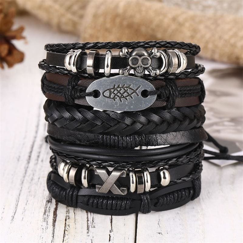 Skull Leather Bracelet 6-Pieces Bracelets