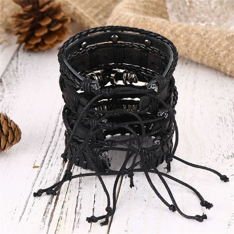 Skull Leather Bracelet 6-Pieces Bracelets