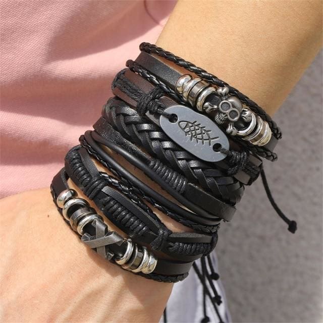 Skull Leather Bracelet 6-Pieces Bracelets