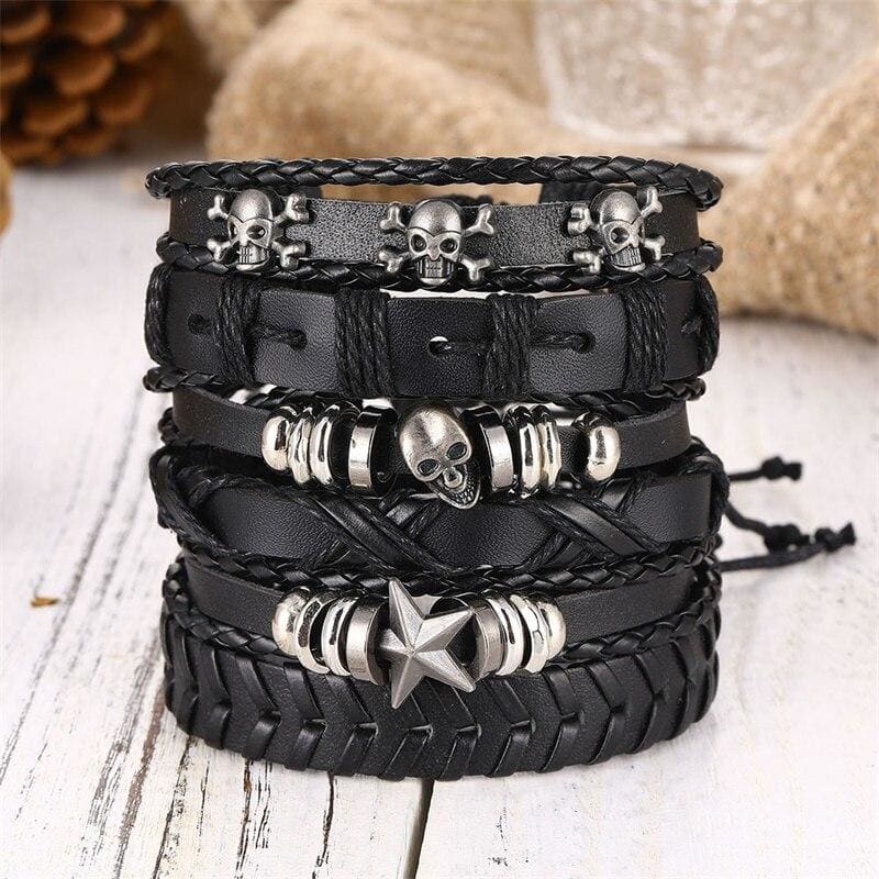 Skull Leather Bracelet 6-Pieces Bracelets