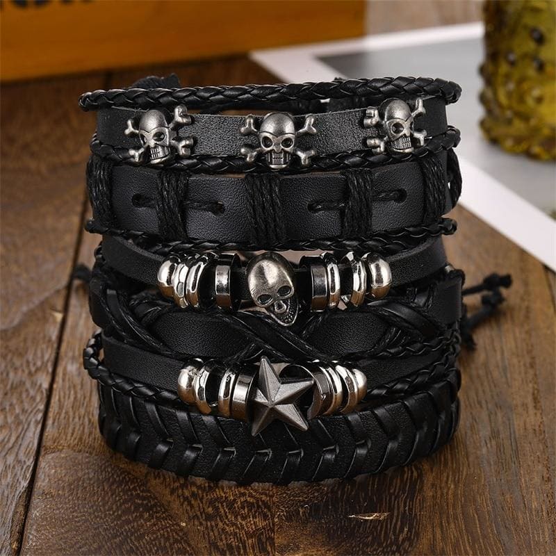 Skull Leather Bracelet 6-Pieces Bracelets