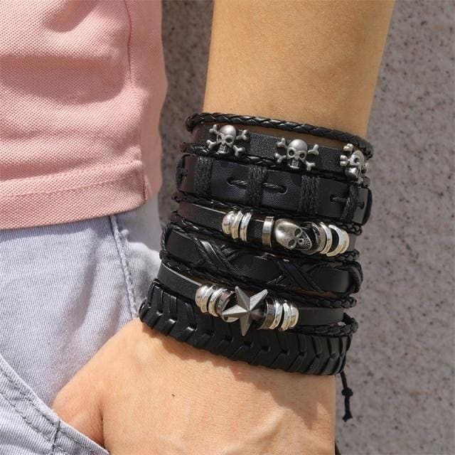 Skull Leather Bracelet 6-Pieces Bracelets